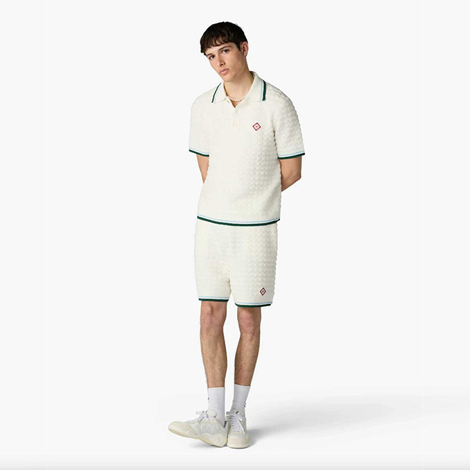 casablanca textured grid knit short sleeve polo shirt & shorts